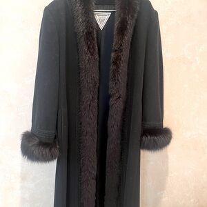 Full length Marvin Richards Black Coat with Fur Trim